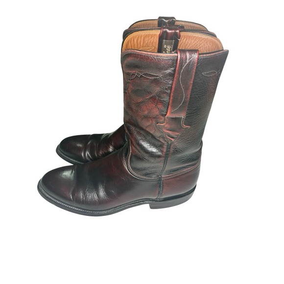 Lucchese Roper Boots Men's 9D Black Cherry Leather Made in USA Cowboy Western - Picture 1 of 11